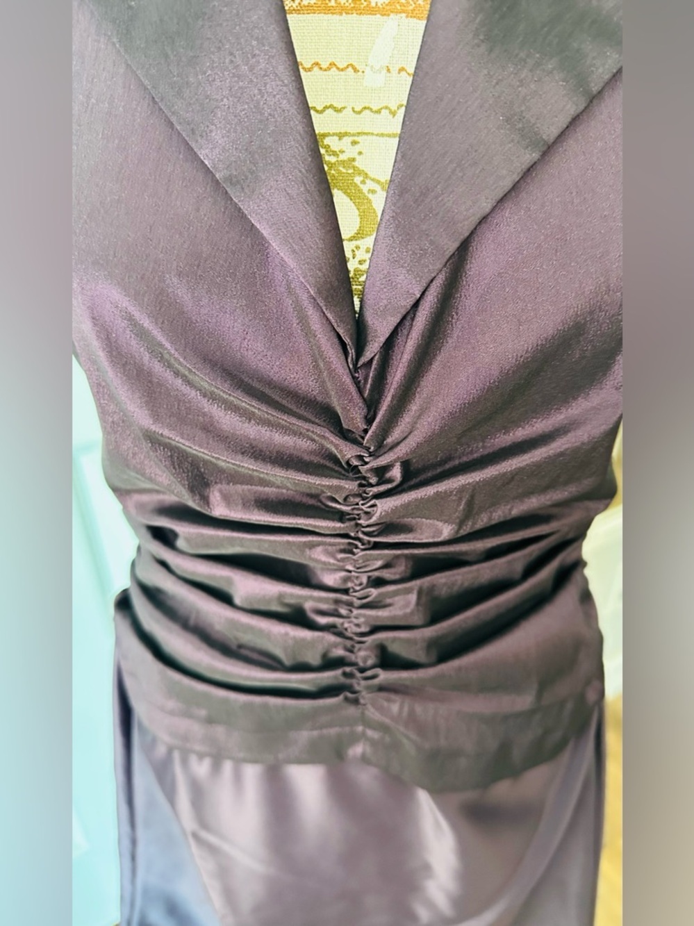 Tadashi Shoji Plum Ruched Halter Gown - Picture 4 of 9